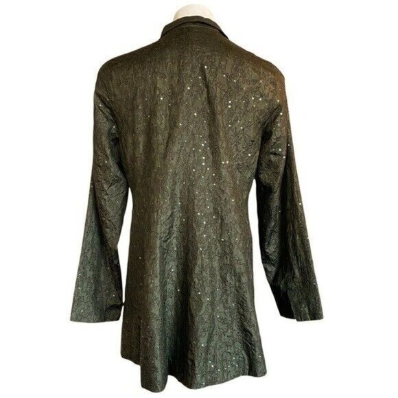 EILEEN FISHER Silk Embroidered Green Sequin Jacket Size S - Picture 5 of 8